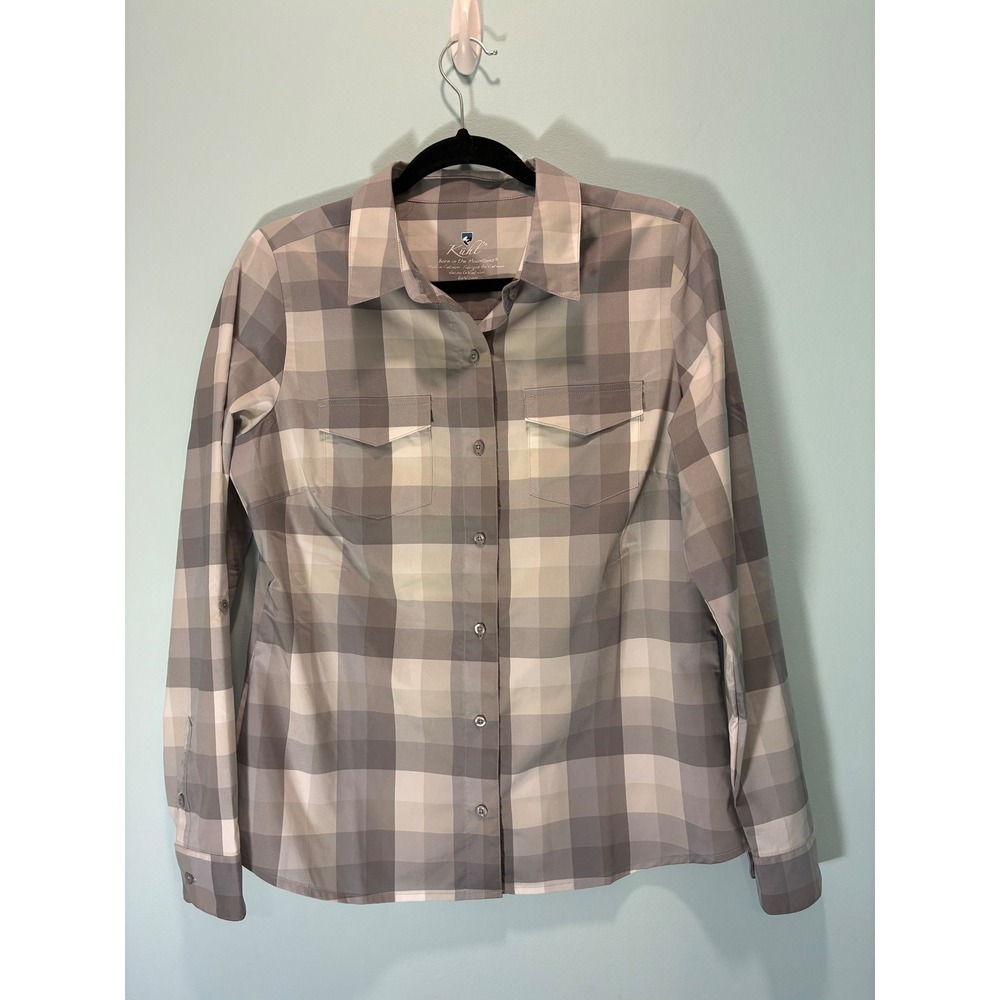 Kuhl Women's Gray Plaid Long Sleeve Kamp Hiking Button Down Shirt Size S
